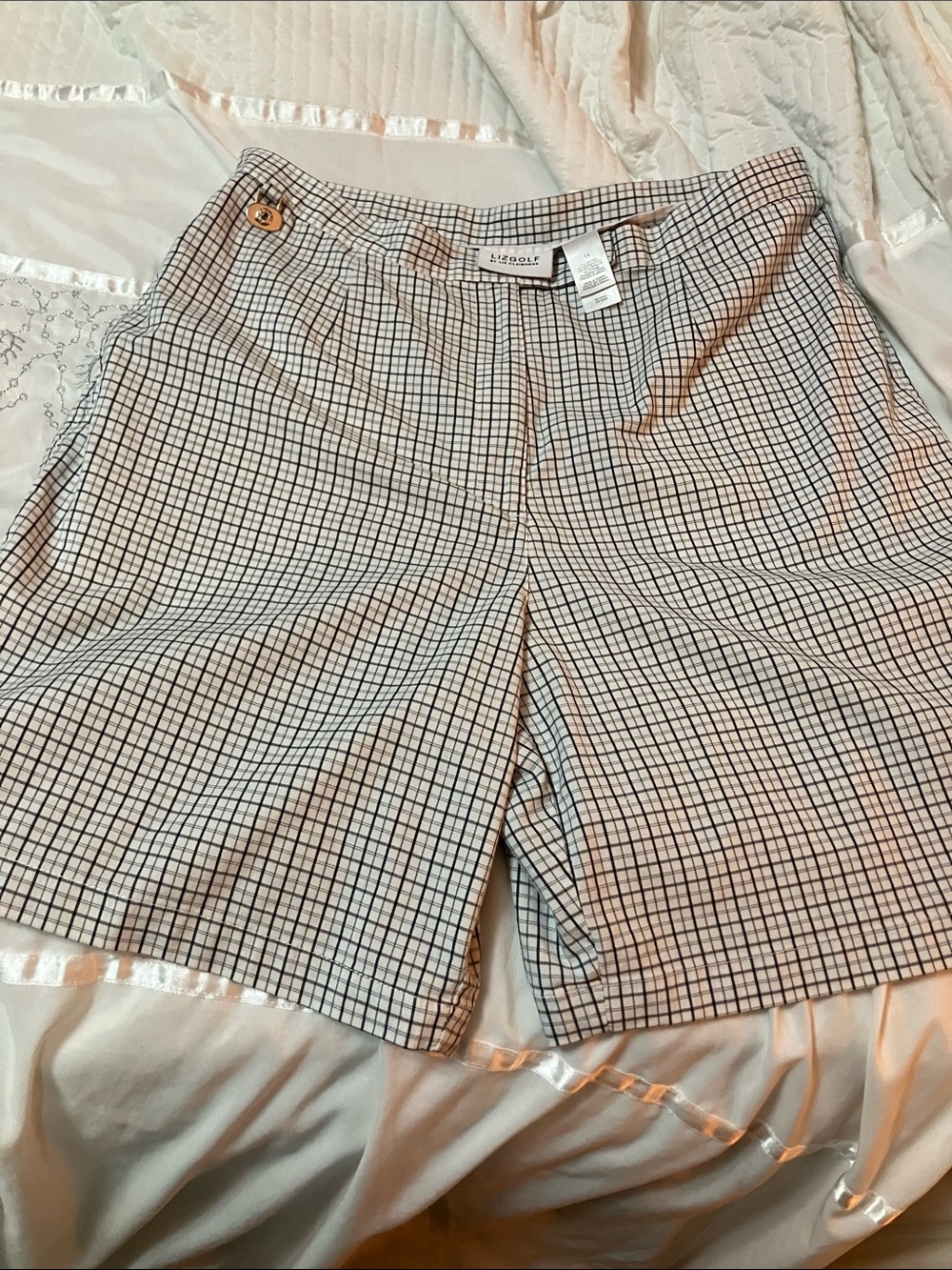 Liz Golf White & Black Grid Bermuda Shorts